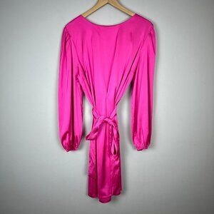 ShopDandy The‎ Drop Dress Womens XXL Pink Satin Long Bishop Sleeve Belted Sleeve